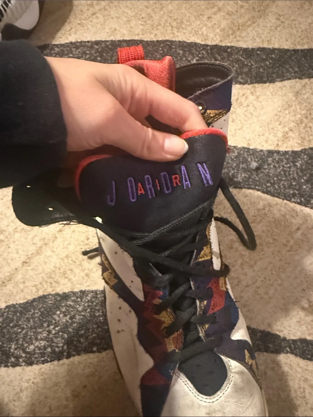 Air Jordan 7 Retro Sneakers in White/Black/Red